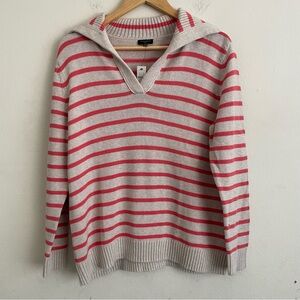 Talbots Pink and Cream V-Neck Collard Striped Polo Sweater Size L/P
